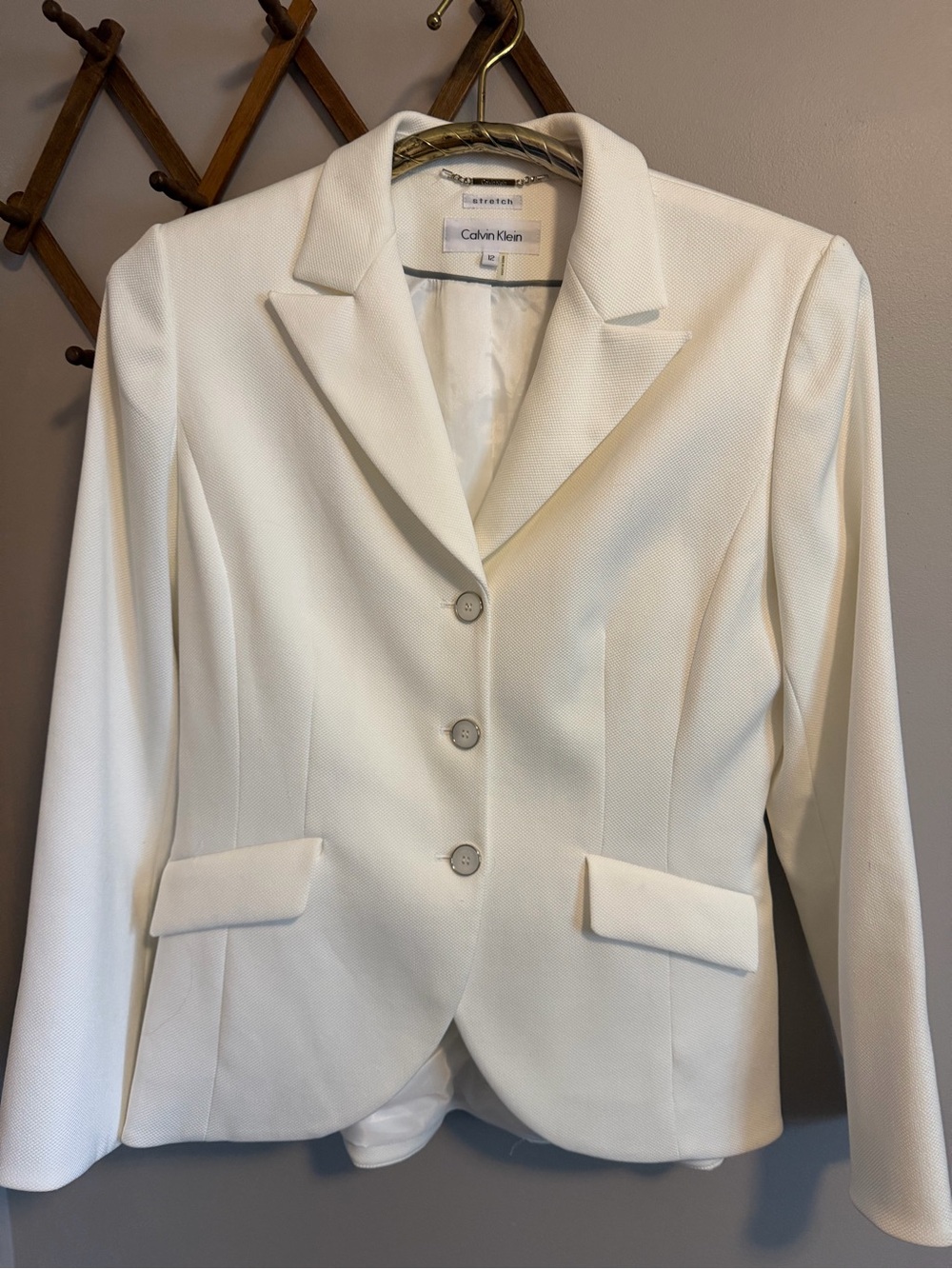 Calvin Klein Stretch Three Button Textured Blazer White Size 12